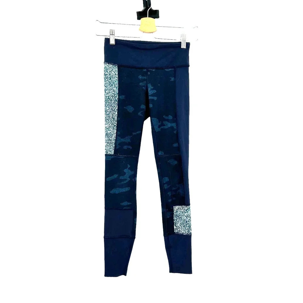 Lululemon Wunder Under Leggings Sashiko Inkwell Camo Patchwork Print Blue Size 2